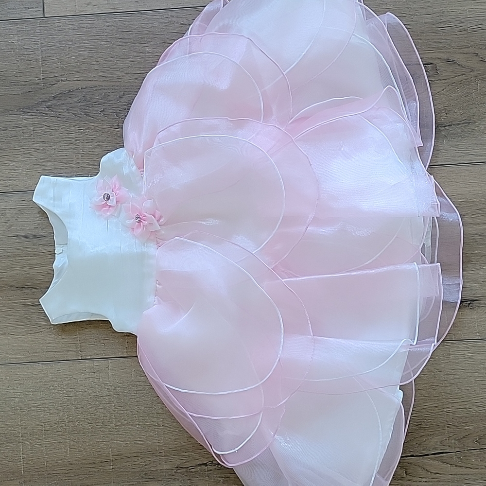 Baby Grand Signature pink and white petal flower formal dress